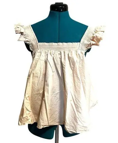 English Factory Light Beige Cotton Trapeze Top Ruffle Shoulder Straps Medium