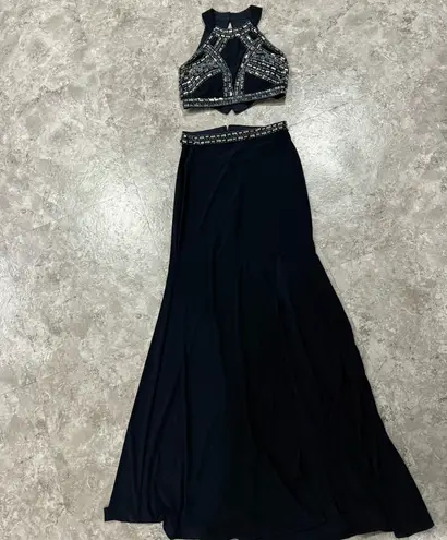 Blondie Nites Elegant Navy Evening Gown with Embellished Waist/ prom dress