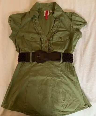Heart soul Olive Green Short Sleeved Shirt With Belt
