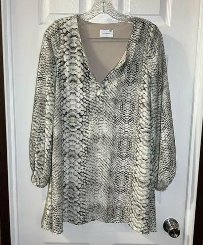 Adrienne Tan/Beige Python/Snake Print V Neck Long Sleeve Tunic Dress size S