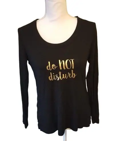 Soma Womens Black Long Sleeve "Do Not Disturb" Top XS Rayon & Spandex Comfortabl Gold