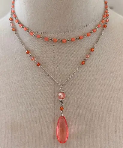 Baked Beads Orange beaded Layered Drop Y Necklace
