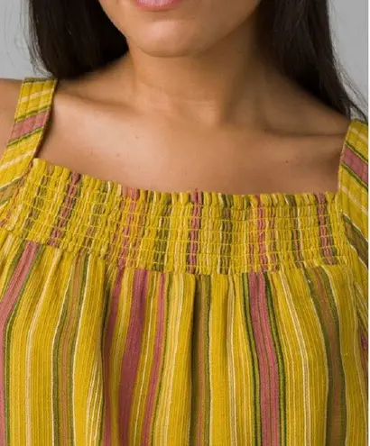 prAna New Smocked Tie Hem Tank Top Little Palm Cami Leapfrog Stripe Size Large