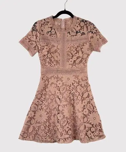 Chicwish Womens Dress Beige Floral Lace Mini Short Sleeve A Line Boho Small