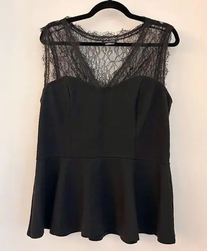 City Chic Black Sweetheart Neckline Lace Sleeveless Peplum Top Size 14