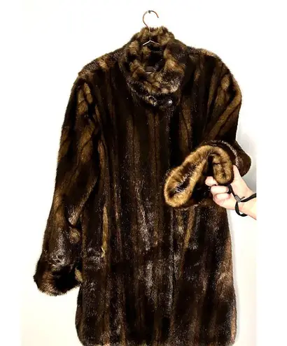 Pamela McCoy Faux Fur Light Dark Brown Color Snap Button Closure Jacket size 1X