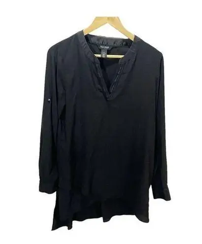 White House | Black Market  Black High-Low Tunic Asymmetrical Hem Roll Tab Sleeve 8