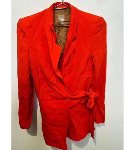 BOSS Women's Orange Red Tie Wasit Collared Jawana Blazer Jacket Size US 0