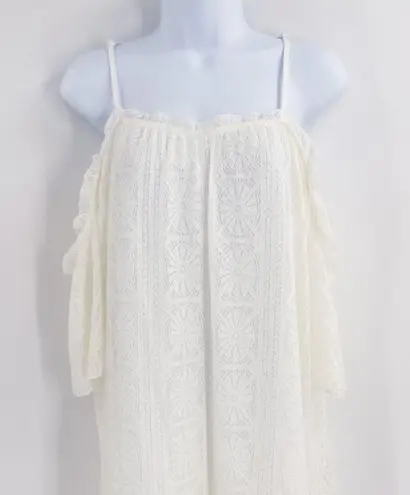 Anthropologie NEW Love Fire Lace Crochet Cold Shoulder White Ivory Mini Dress Large