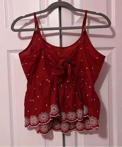 Arizona Jeans Red Polka Dot Top with Floral Hem