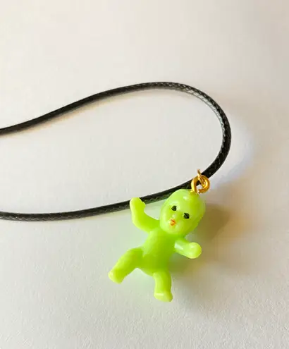 Handmade Kawaii y2k funny funky style neon green baby PU leather unisex necklace💚👶🦋🌀