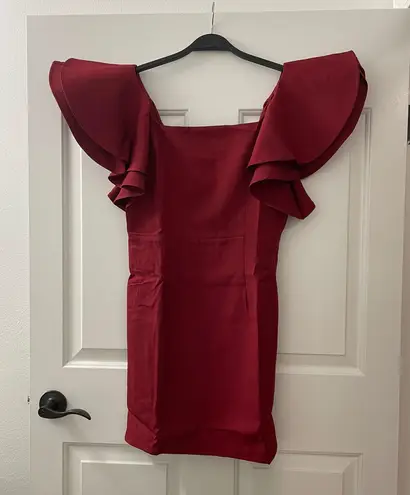 TCEC | NWOT | Square Neck Ruffle Sleeve Dress | L | Burgundy | CD02485