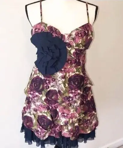 Twelve By Twelve  Los Angeles Floral Dress Size M Pink Purple Rosette Blue Tulle