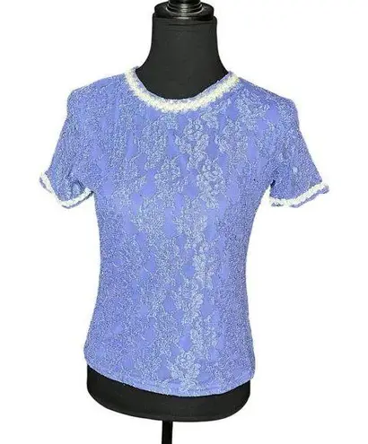 Jonden by Linda Leal periwinkle lace short sleeve top Size Small Purple