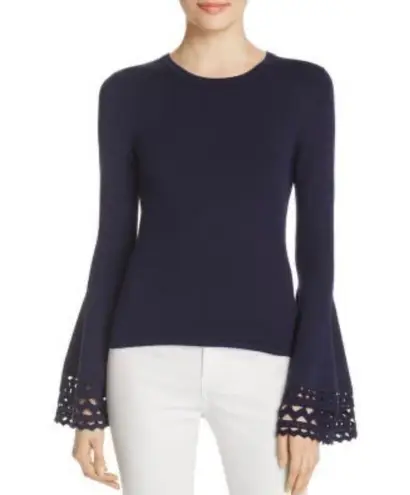 Milly White Cut-Out Flare Long Sleeve Knit Pullover Sweater Top Size M