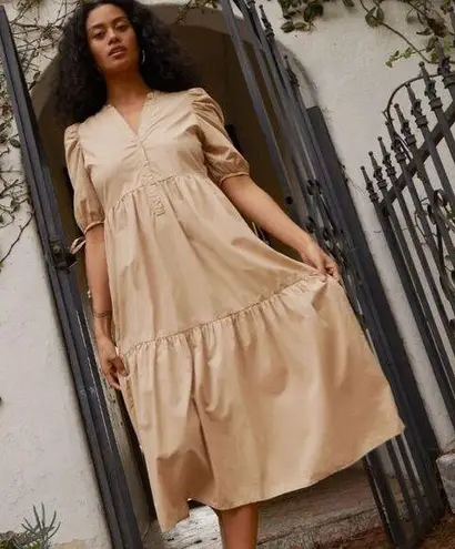 Nation Ltd NWT Dustin Romantic Midi Tiered Dress in Toasted Marshmallow Tan S