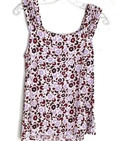 14th & Union Shirred Shoulder Tank Top Floral Tee