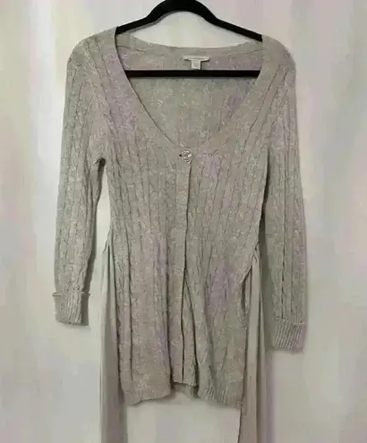 Boston Proper Heather Gray Cable Chiffon Sash Tie
Waist Cardigan Sweater XS