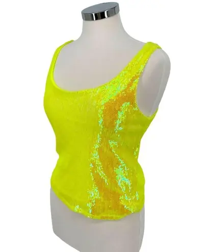 Rachel Zoe  Neon Yellow Sequin Scoop Neck Tank Top Size Small NWT