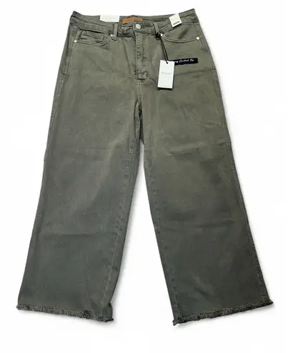 Judy Blue New Judy Olive Green Garment Dyed Wide Leg Crop High Waist Pants 15/32