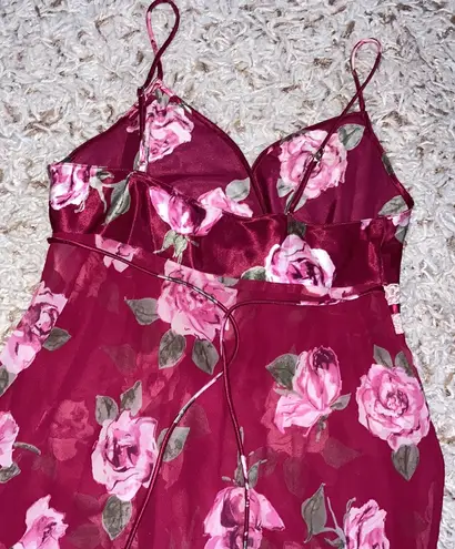 California Dynasty Red Floral Babydoll Lingerie Slip