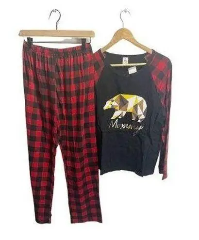 Soloyee Mama Bear Black Red Buffalo Plaid Pajama Set M Stretch Long Sleeve Size M