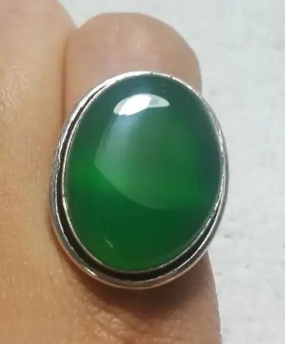 Natural Green Onyx 925 Silver Gemstone Ring Size 7.5