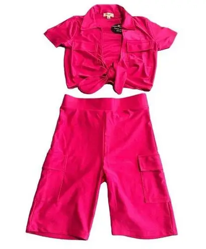 Love j Top And Short Set Womens Size Small Pink Silky Halter Stretch Shorts NEW