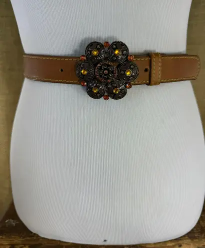 Vintage Womens Tan Full Grain Leather Trouser Belt Size 32