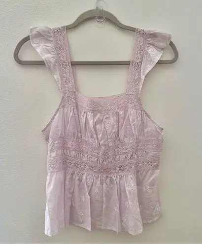 Free People  Beautiful Fleurs Poplin Smocked Ruffle Tank -  Purple, M