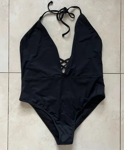 Frederick's of Hollywood NWT Sunset Strap Swimsuit Black One Piece Size 2X