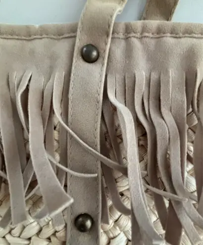 IKKS | women’s fringe, straw tote bag. Tan