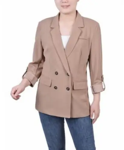 Ny Collection Long Sleeve Double Breasted Crepe Jacket, Stucco Size M New w/Tag