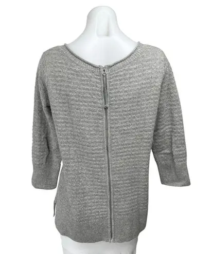 Club Monaco 100% Cashmere Women's Gray Knit 3/4 Sleeve Zip Sweater Shirt Top S