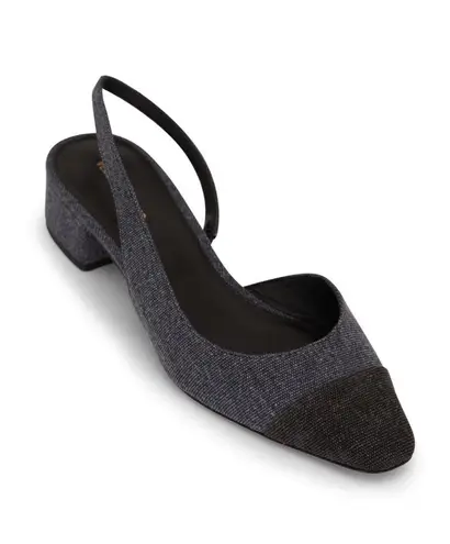 Veronica Beard Cecile Blue & Black Denim Cap-Toe Slingback. Size 6M. MSRP $375