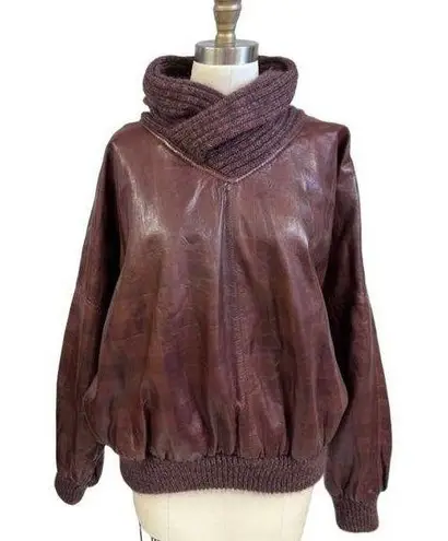 VTG GIMO'S Italy Lamb leather sweater Pullover Women's NWT eu52/XXL US Unisex Brown Size XL