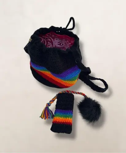 Handmade Crochet PRIDE Rainbow Bucket Bag Set with Glasses Case and Keychain - Image 1