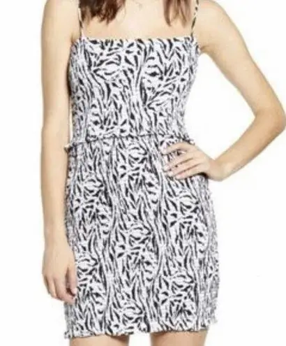 AFRM Isla Smocked Mini Dress XL Zebra Print Spaghetti Strap NEW