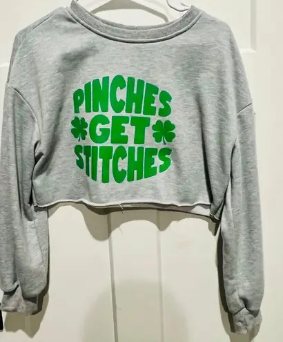 Pinches Get Stitches Cropped Sweater Sweatshirt XS Gray