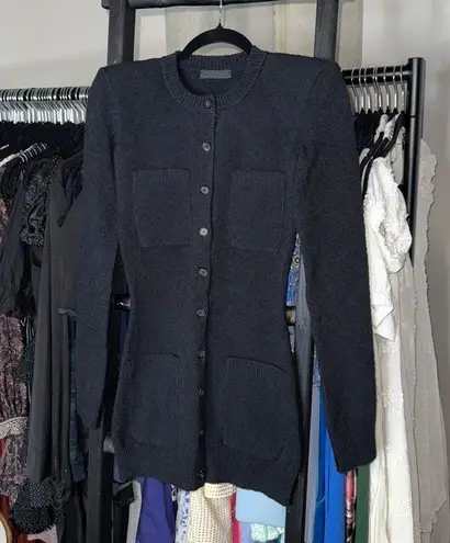 New WARDROBE.NYC Black Knit Cardigan Mini Dress with Shoulder Pads Size XS