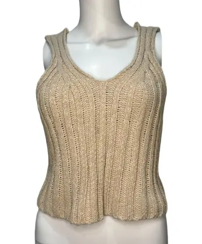 Boho Beige Knitted Cropped Tank Sweater Vest Size M