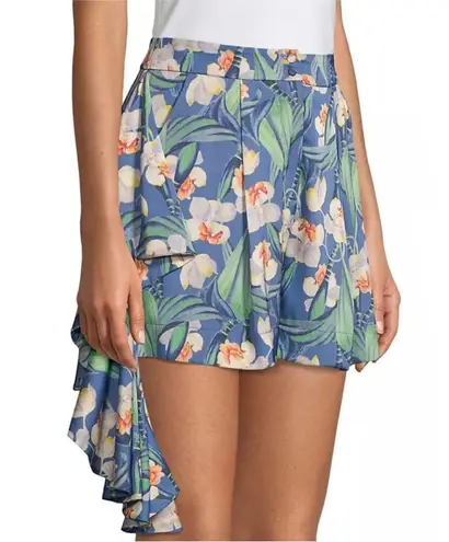 PATBO FLORAL BLUE GREEN TROPICAL RUFFLE SIDE HIGH RISE WAIST SHORTS 6