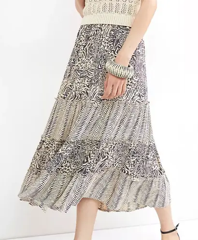 Anthropologie Beachgold Leopard Tiered Midi Skirt S Black