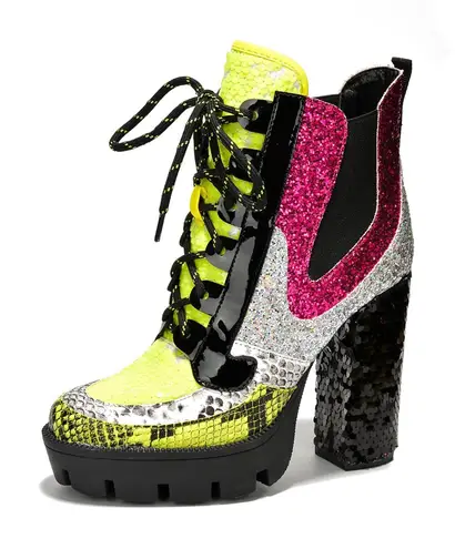 Cape Robbin NWT Nell Glitter Sequin Lace-Up Block Heel Booties – Size 7