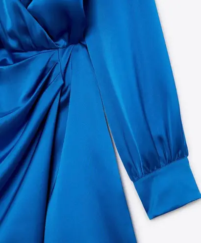 ZARA Dress blue long sleeve draped wrapped mini party cocktail wedding