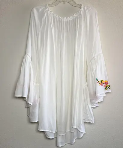 Johnny Was Casey bell sleeve tunic coverup White Floral Embroidery XL