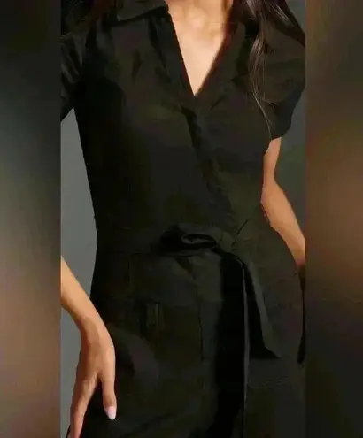 Maeve Anthropologie Black Colette Wrap Jumpsuit Wide Leg 2 Linen Blend $178