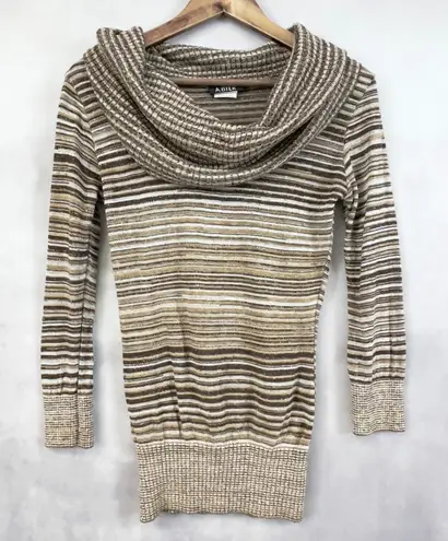 A Byer Vintage Womens Sweater Small Striped Metallic Cowl Neck Y2K - Image 1