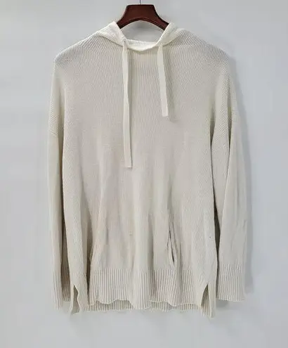 T by Talbots Womens Sweater Large Ivory Drawstring Cowlneck Waffle Knit Pullover White