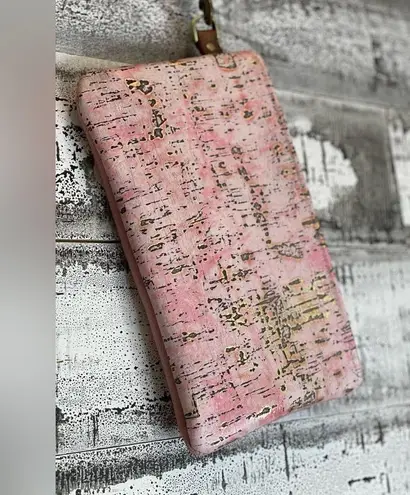 Boutique Leather Pink & metallic Gold 10”x6” wristlet.